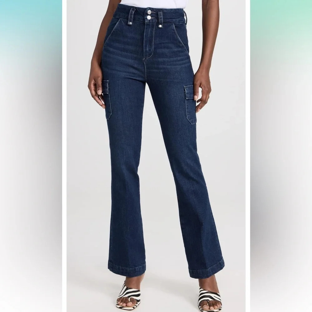 New PAIGE NWT Dion 32 In. W/Cargo Pockets High Rise Utility Jeans Denim Women 26